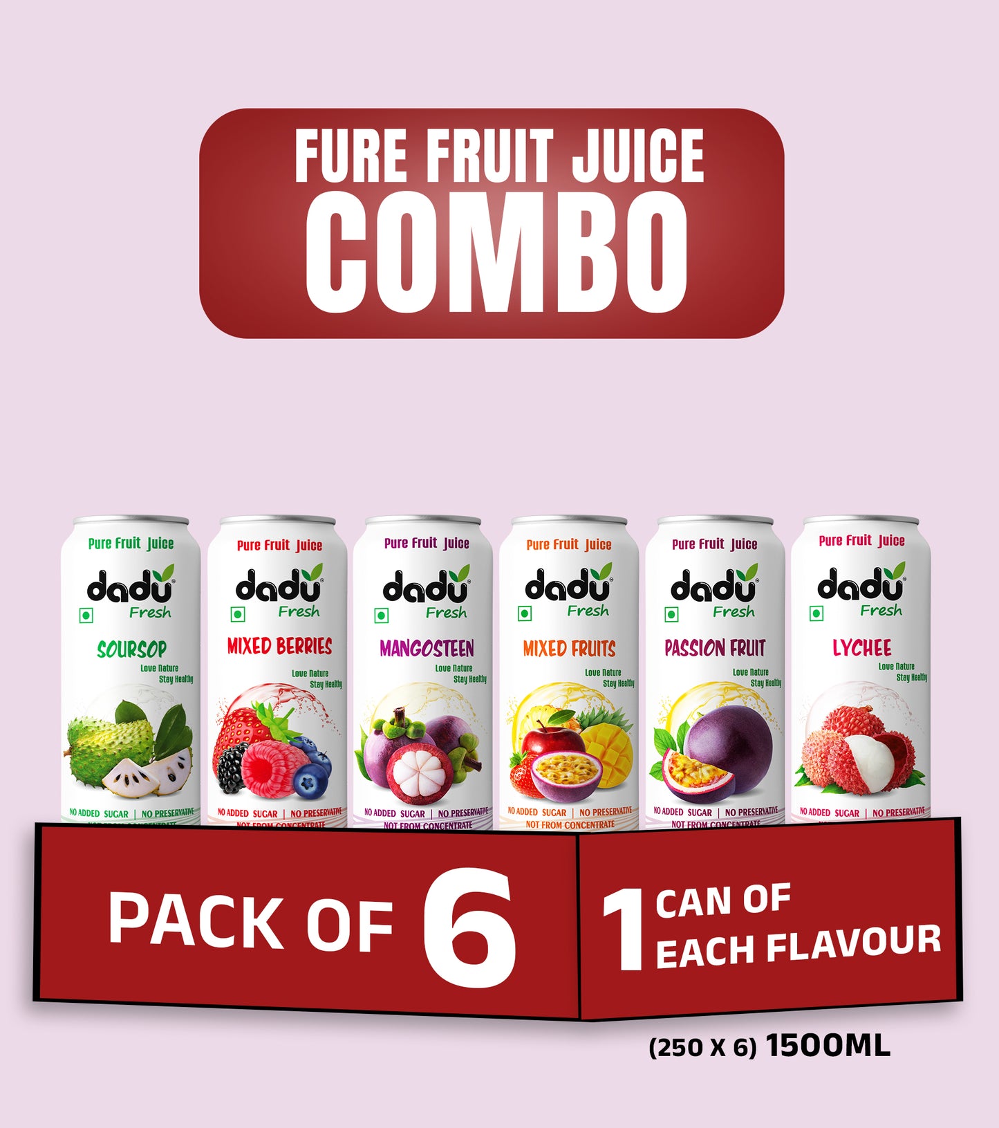 Fruit Juice Combo Pack of 6 | 6 Cans x 250ml (1500ml) | 135.00 per Can