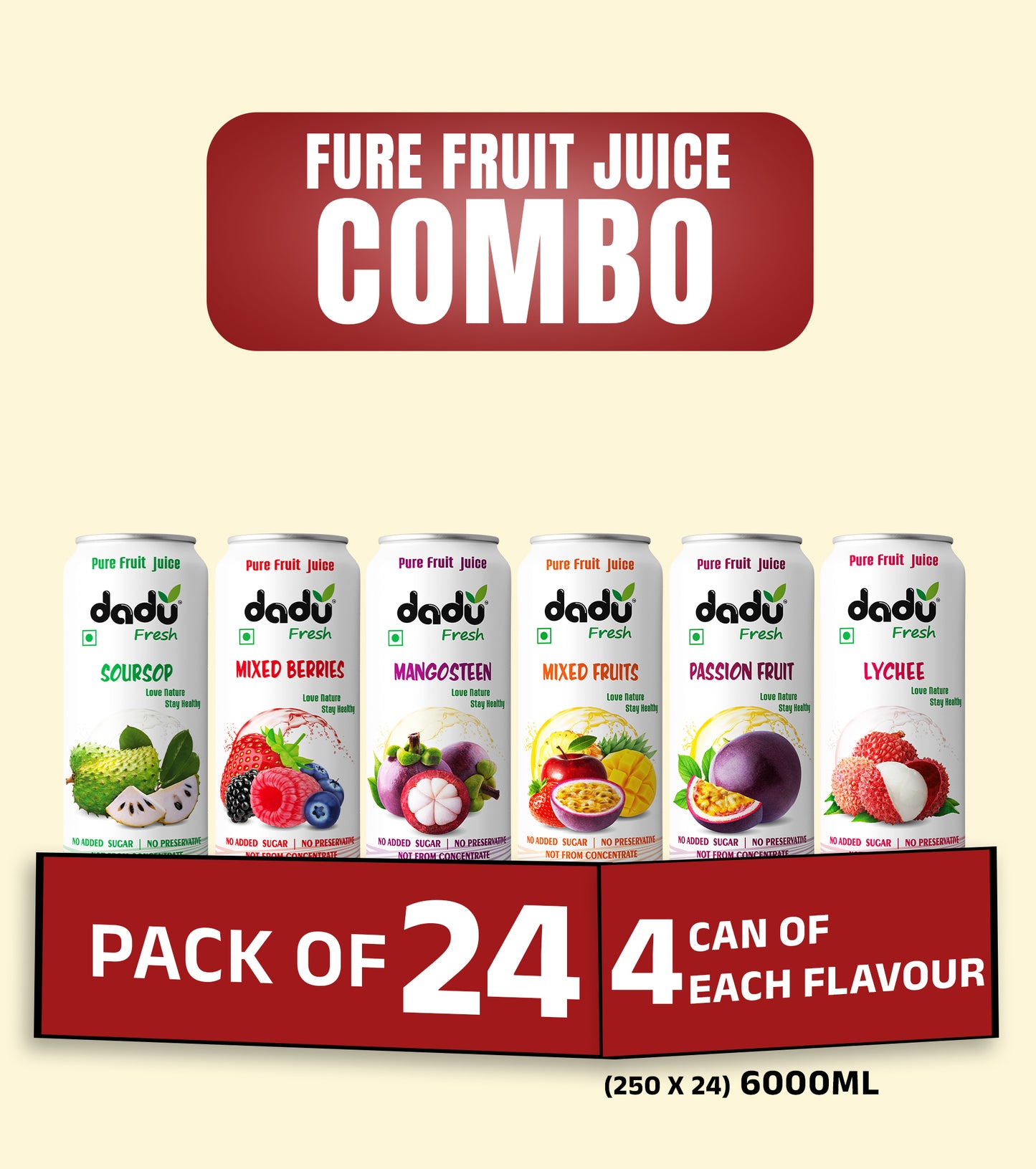 Fruit Juice Combo Pack of 24 | 24 Cans x 250ml (6000ml) | 149.00 per Can