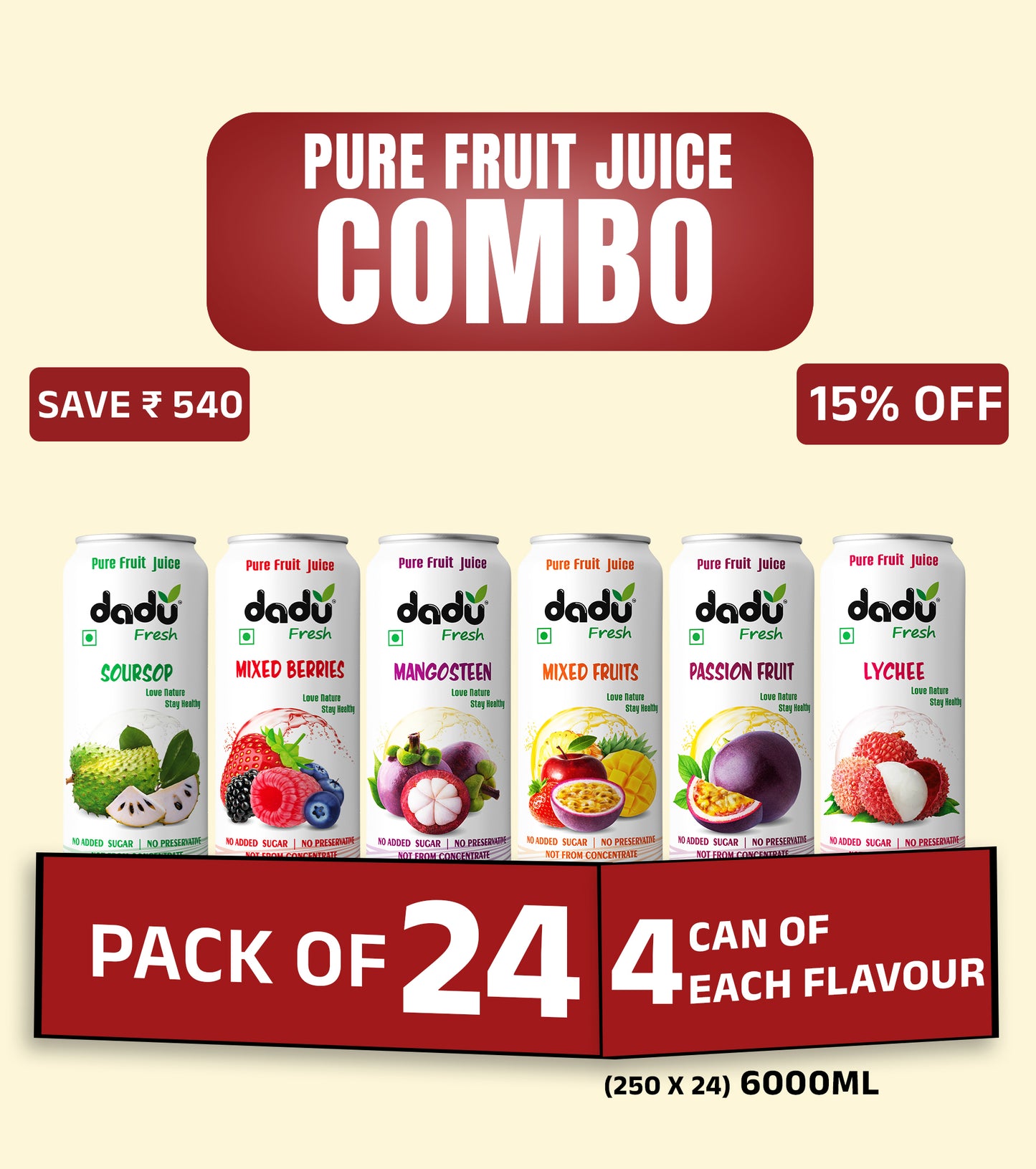 Combo Pack of 24 (24 x 250ml | Total 6000ml) – ₹149 per Can