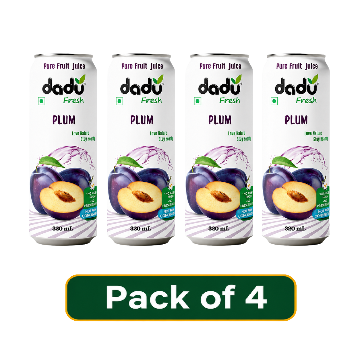 Dadu Fresh Plum Juice | 100% Pure Fruit Juice | No Added Sugar & No Preservatives | 320ml x Pack of 4 - Dadu Fresh