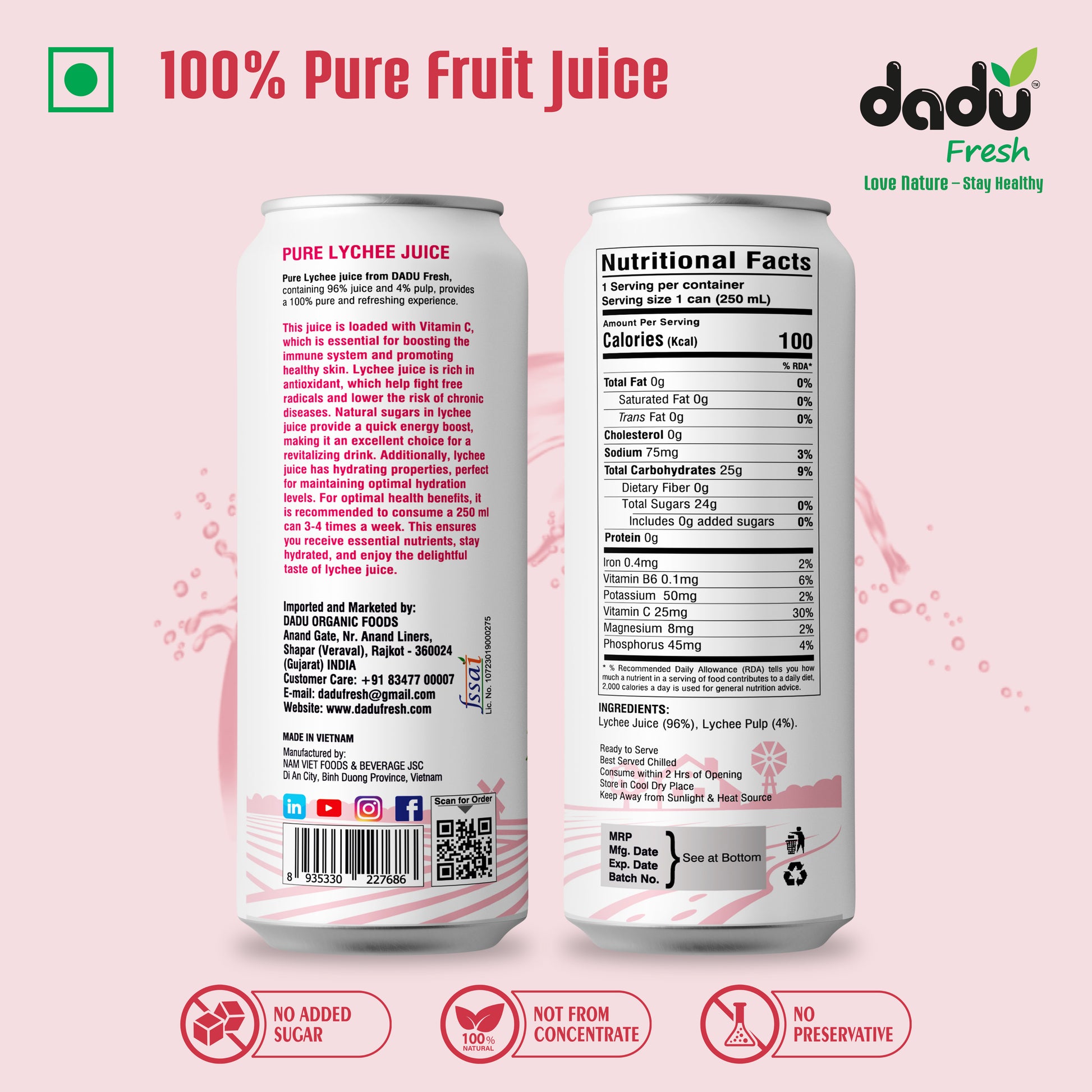 Dadu Fresh Soursop, Passion Fruit, Mixed Fruit, Lychee, Mixed Berries & Mangosteen Juice | 100% Pure Fruit Juice | No Added Sugar & No Preservatives | 250ml x Pack of 6 - Dadu Fresh