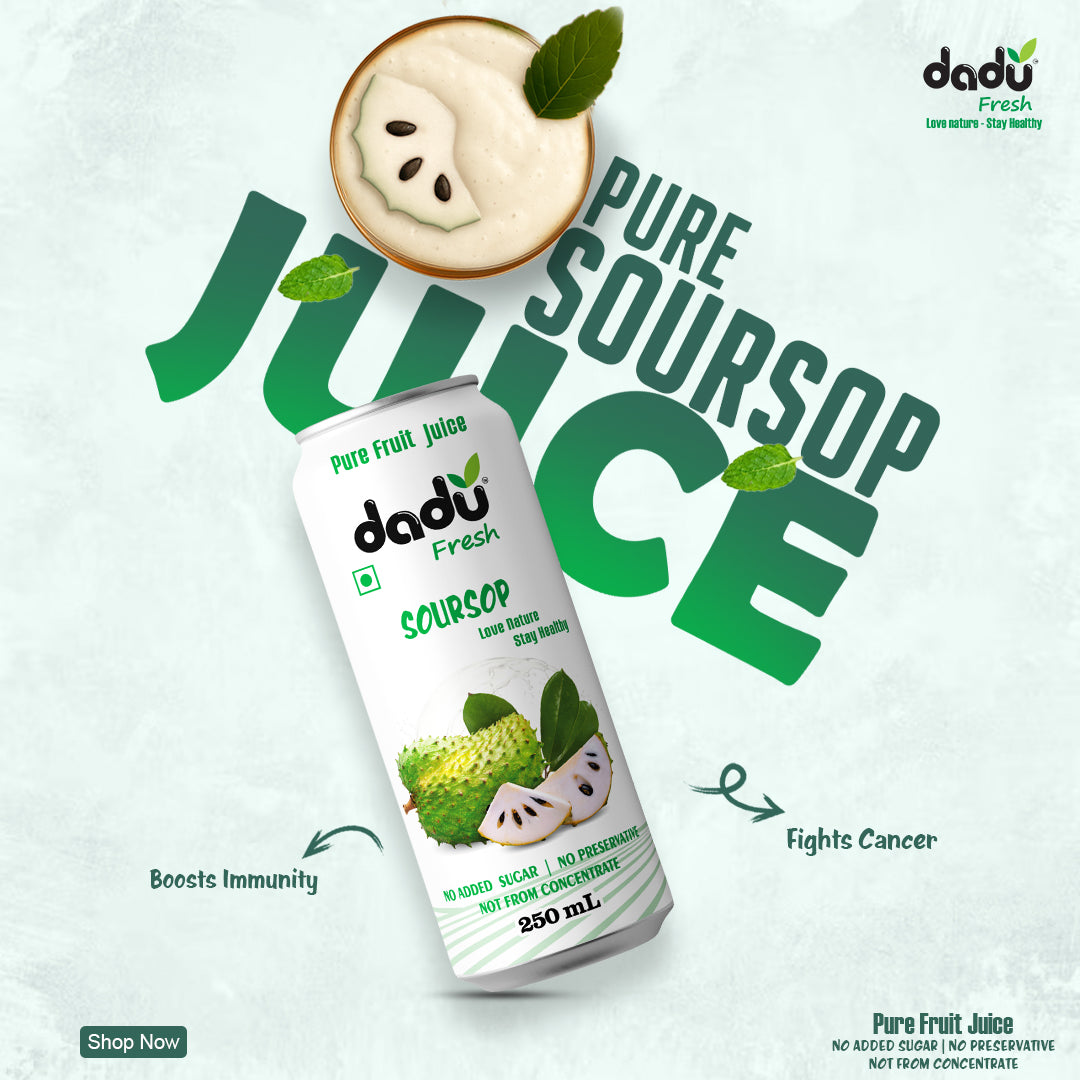 Dadu Fresh Soursop Juice | 100% Pure Fruit Juice | No Added Sugar & No Preservatives | 250ml x Pack of 6 - Dadu Fresh