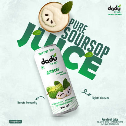 Dadu Fresh Soursop Juice | 100% Pure Fruit Juice | No Added Sugar & No Preservatives | 250ml x Pack of 6 - Dadu Fresh
