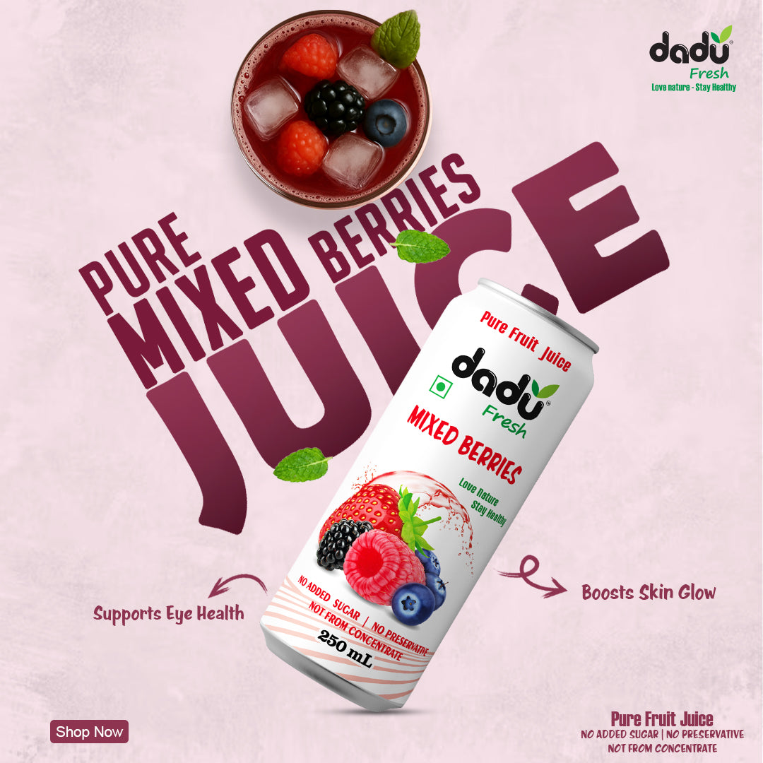 Dadu Fresh Mixed Berries Juice | 100% Pure Fruit Juice | No Added Sugar & No Preservatives | 250ml x Pack of 6 - Dadu Fresh