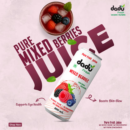 Dadu Fresh Mixed Berries Juice | 100% Pure Fruit Juice | No Added Sugar & No Preservatives | 250ml x Pack of 6 - Dadu Fresh