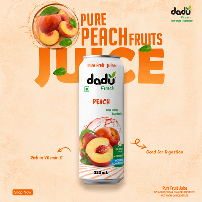 Dadu Fresh Peach Juice | 100% Pure Fruit Juice | No Added Sugar & No Preservatives | 320ml x Pack of 6 - Dadu Fresh
