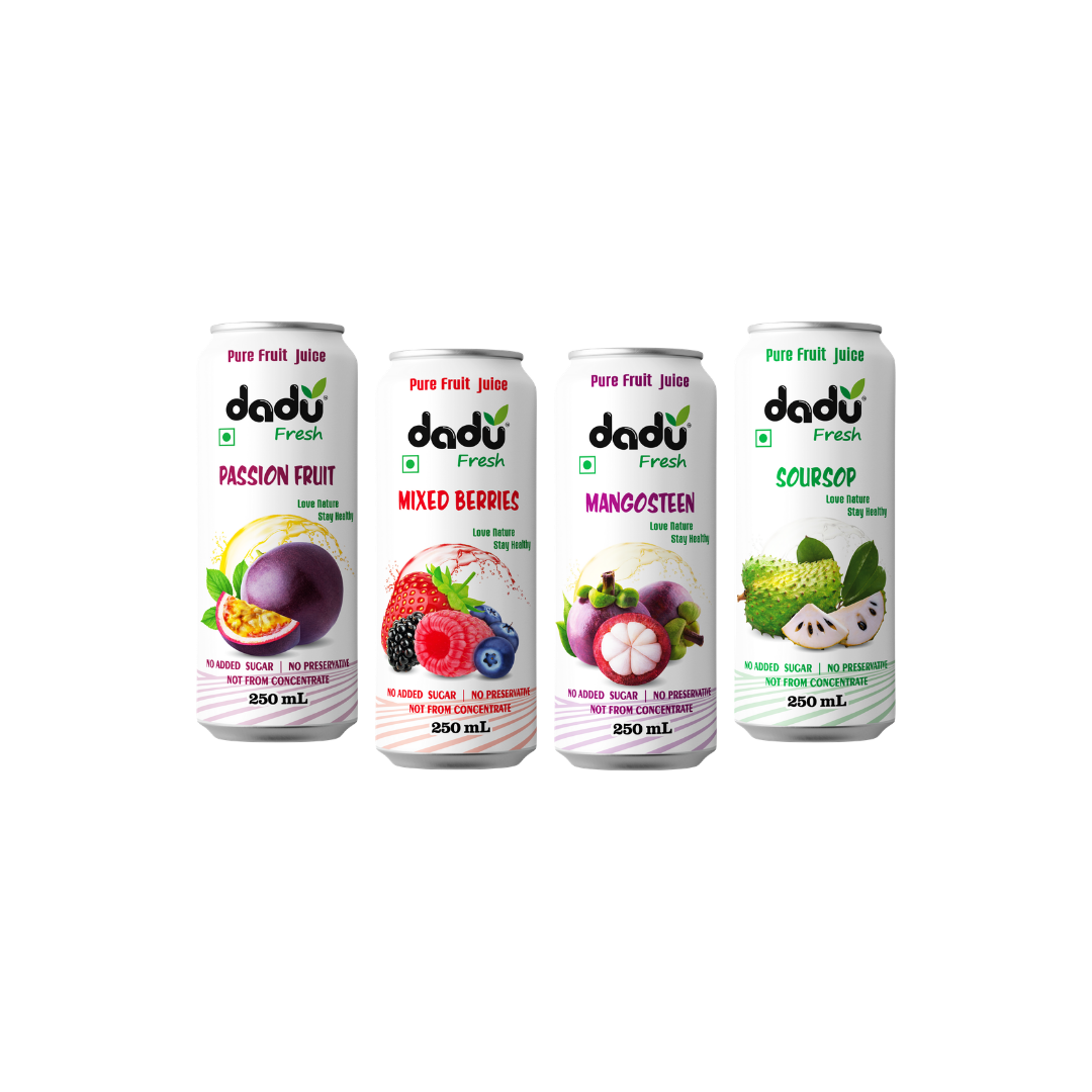Passion Fruit, Mixed Berries, Mangosteen, Soursop | 4 Cans x 250ml - Dadu Fresh