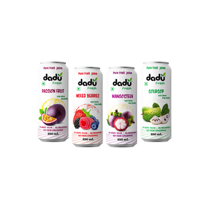 Passion Fruit, Mixed Berries, Mangosteen, Soursop | 4 Cans x 250ml - Dadu Fresh
