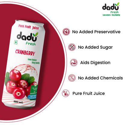Dadu Fresh Cranberry, Blueberry, Avocado, Mango & Rambutan Juice | 100% Pure Fruit Juice | No Added Sugar & No Preservatives | 320ml x Pack of 4 - Dadu Fresh