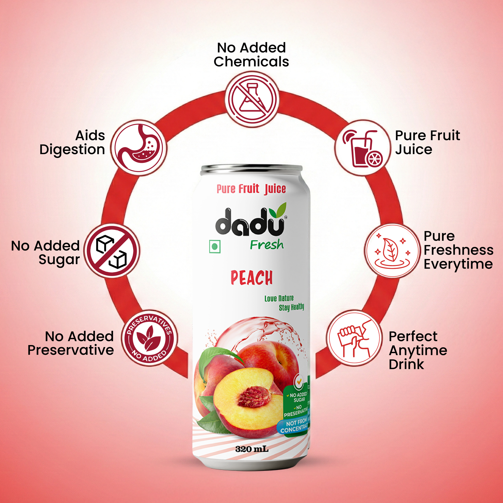 Dadu Fresh Plum, Peach, Avocado and Mango, Cranberry Juice | 100% Pure Fruit Juice | No Added Sugar & No Preservatives | 320ml x Pack of 4 - Dadu Fresh