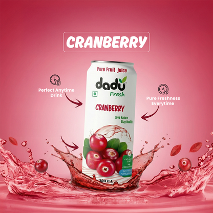 Dadu Fresh Cranberry Juice | 100% Pure Fruit Juice | No Added Sugar & No Preservatives | 320ml x Pack of 4 - Dadu Fresh