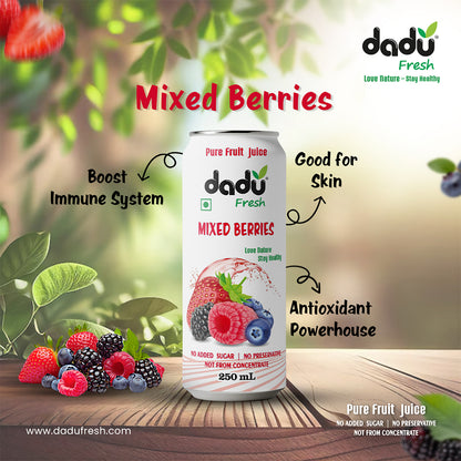 Dadu Fresh Mixed Berries Juice | 100% Pure Fruit Juice | No Added Sugar & No Preservatives | 250ml x Pack of 6 - Dadu Fresh