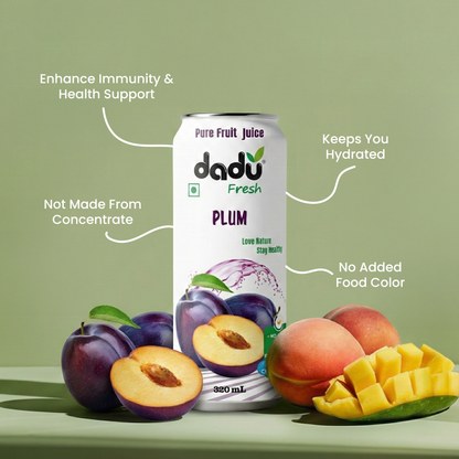 Dadu Fresh Plum, Peach, Avocado and Mango, Cranberry Juice | 100% Pure Fruit Juice | No Added Sugar & No Preservatives | 320ml x Pack of 4 - Dadu Fresh