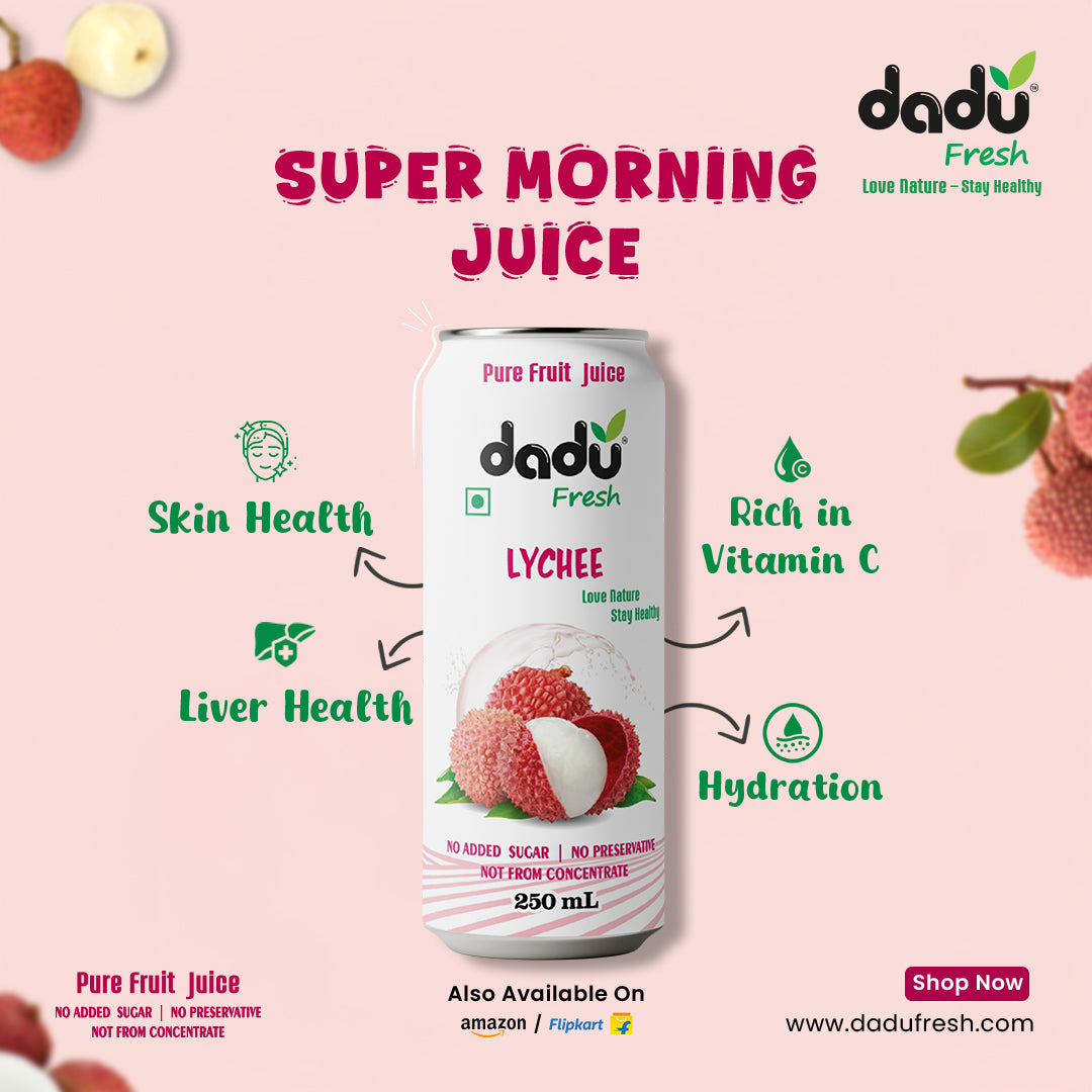 Dadu Fresh Lychee Juice | 100% Pure Fruit Juice | No Added Sugar & No Preservatives | 250ml x Pack of 6 - Dadu Fresh