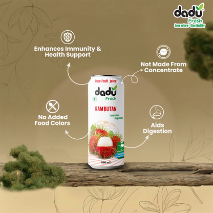 Dadu Fresh Rambutan Juice | 100% Pure Fruit Juice | No Added Sugar & No Preservatives | 320ml x Pack of 6 - Dadu Fresh