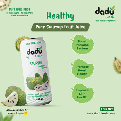 Dadu Fresh Soursop Juice | 100% Pure Fruit Juice | No Added Sugar & No Preservatives | 250ml x Pack of 6 - Dadu Fresh