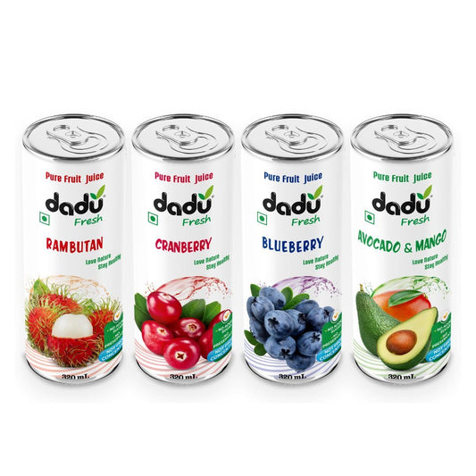 Cranberry, Blueberry, Avocado and Mango, Rambutan | Pure Natural Fruit Healthy Beverage | Not from Concentrate, No Added Sugar, No Preservatives or Artificial Flavours | Vitamin Rich & Naturally Refreshing | 4 Cans x 320ml (1280ml)