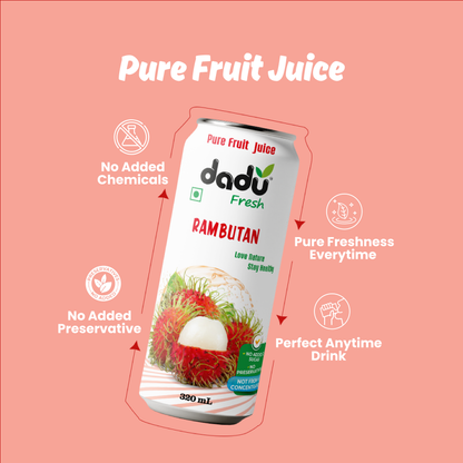 Dadu Fresh Rambutan Juice | 100% Pure Fruit Juice | No Added Sugar & No Preservatives | 320ml x Pack of 6 - Dadu Fresh