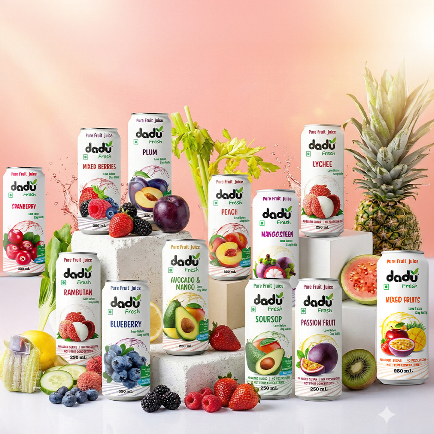 Dadu Fresh Lychee Juice | 100% Pure Fruit Juice | No Added Sugar & No Preservatives | 250ml x Pack of 6 - Dadu Fresh