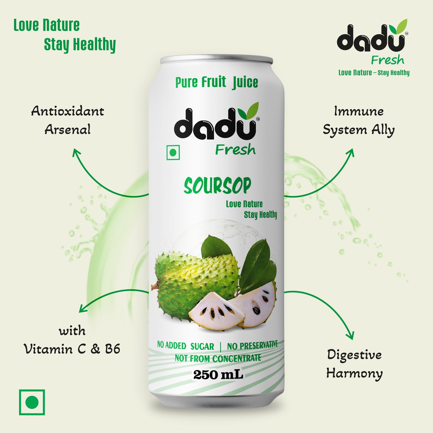 Dadu Fresh Soursop Juice | 100% Pure Fruit Juice | No Added Sugar & No Preservatives | 250ml x Pack of 6 - Dadu Fresh