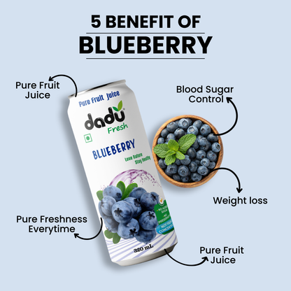 Dadu Fresh Blueberry Juice | 100% Pure Fruit Juice | No Added Sugar & No Preservatives | 320ml x Pack of 4 - Dadu Fresh