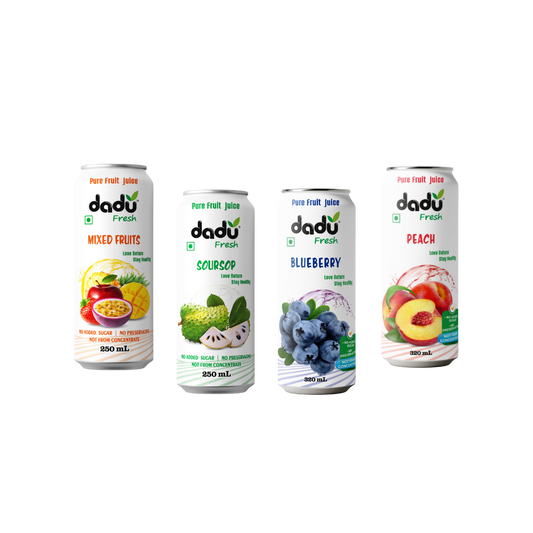 Blueberry, Soursop, Mixed Fruit, Peach | 1140ml (4 Cans) - Dadu Fresh
