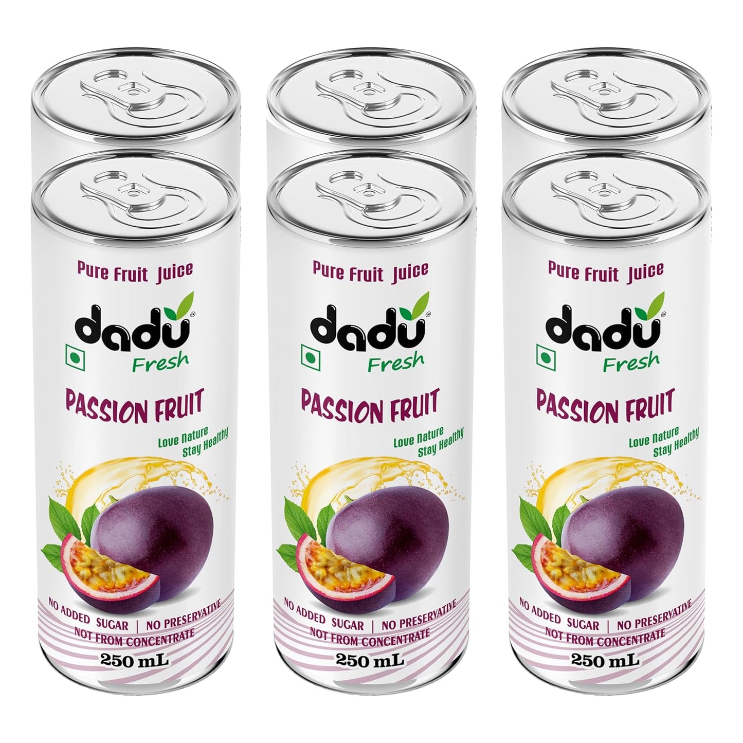 Dadu Fresh Passion Fruit Juice | Pure Natural Juice | Not from Concentrate | No Added Sugar | No Preservatives or Artificial Flavors | Naturally Refreshing | 250ml (Pack of 6)