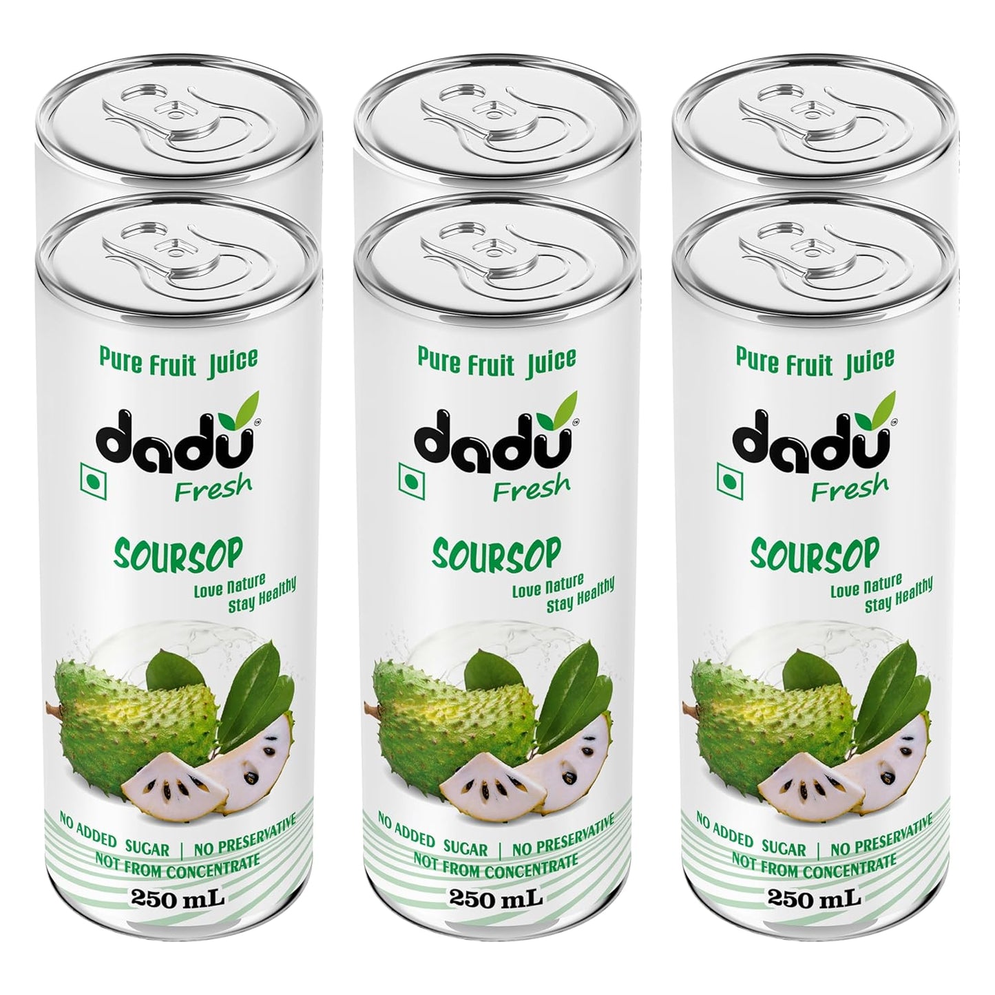 Dadu Fresh Soursop Juice – Pure Fruit Healthy Beverage, No Added Sugar, All-Natural Drink Packed with Antioxidants and Vitamin C – Supports Immunity and Wellness | 250 ML Can | (Pack of 6)