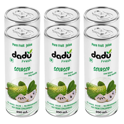 Dadu Fresh Soursop Juice – Pure Fruit Healthy Beverage, No Added Sugar, All-Natural Drink Packed with Antioxidants and Vitamin C – Supports Immunity and Wellness | 250 ML Can | (Pack of 6)