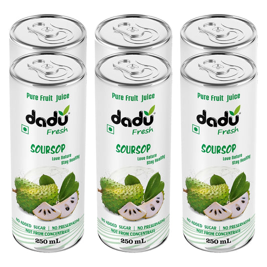 Dadu Fresh Soursop Juice – Pure Fruit Healthy Beverage, No Added Sugar, All-Natural Drink Packed with Antioxidants and Vitamin C – Supports Immunity and Wellness | 250 ML Can | (Pack of 6)