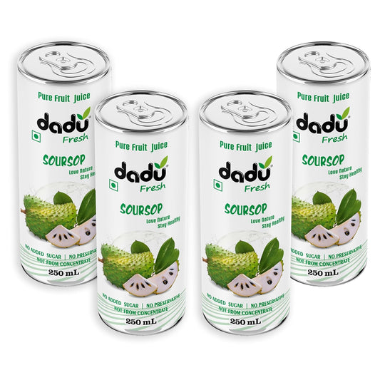 Dadu Fresh Soursop Juice – Pure Fruit Healthy Beverage, No Added Sugar, All-Natural Drink Packed with Antioxidants and Vitamin C – Supports Immunity and Wellness | 250 ML Can | (Pack of 4)