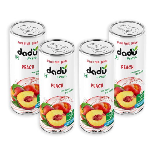Dadu Fresh Peach Juice | Pure Natural Fruit Healthy Beverage | Not from Concentrate, No Added Sugar, No Preservatives or Artificial Flavours | Vitamin Rich & Naturally Refreshing | 4 Cans x 320ml (1280ml)