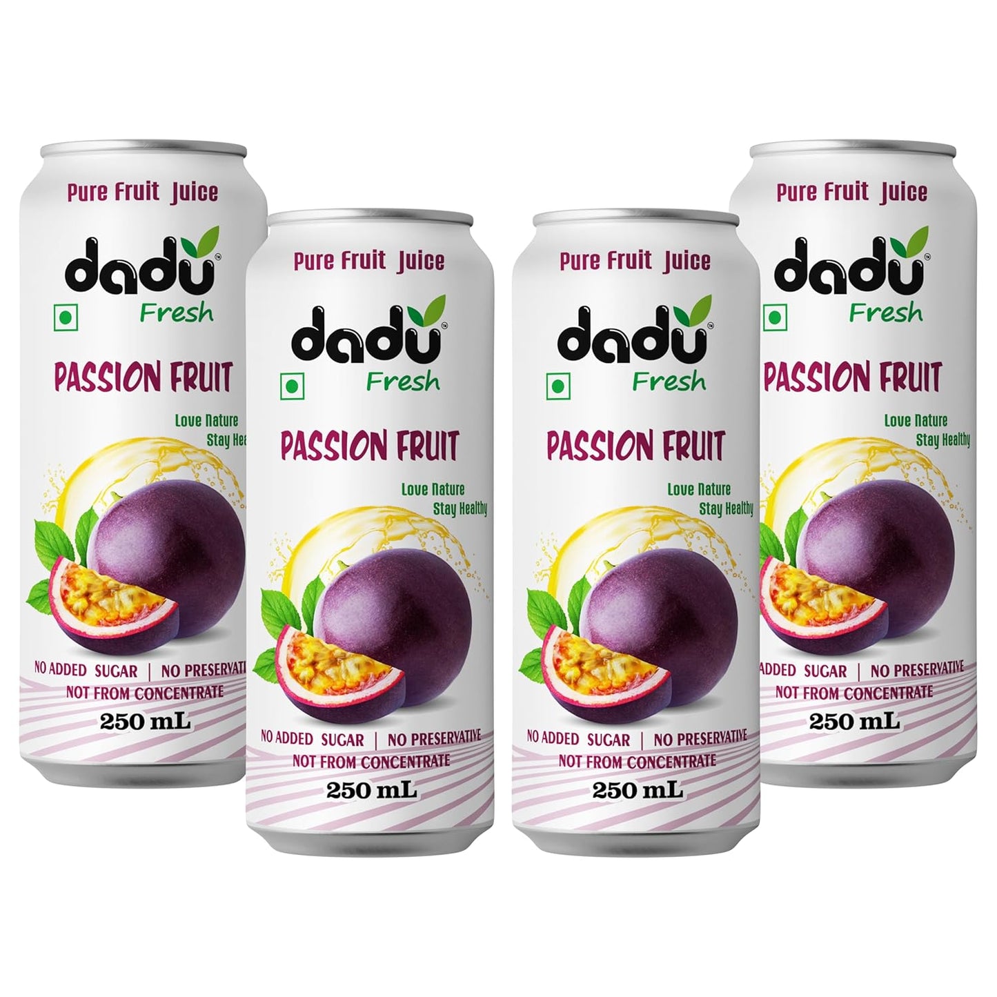 Dadu Fresh Passion Fruit Juice | Pure Natural Juice | Not from Concentrate | No Added Sugar | No Preservatives or Artificial Flavors | Naturally Refreshing | 250ml (Pack of 4)