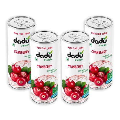 Dadu Fresh Cranberry Juice | Pure Natural Fruit Healthy Beverage | Not from Concentrate, No Added Sugar, No Preservatives or Artificial Flavours | Vitamin Rich & Naturally Refreshing | 4 Cans x 320ml (1280ml)