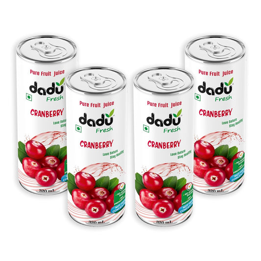 Dadu Fresh Cranberry Juice | Pure Natural Fruit Healthy Beverage | Not from Concentrate, No Added Sugar, No Preservatives or Artificial Flavours | Vitamin Rich & Naturally Refreshing | 4 Cans x 320ml (1280ml)