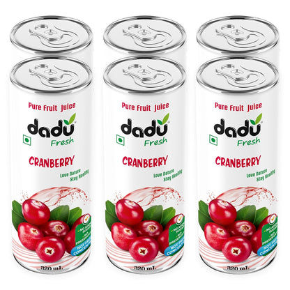 Dadu Fresh Cranberry Juice | Pure Natural Fruit Healthy Beverage | Not from Concentrate, No Added Sugar, No Preservatives or Artificial Flavours | Vitamin Rich & Naturally Refreshing | 6 Cans x 320ml (1920ml)