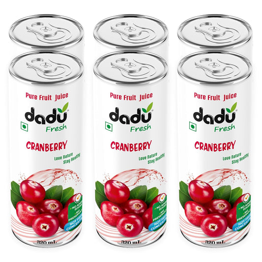 Dadu Fresh Cranberry Juice | Pure Natural Fruit Healthy Beverage | Not from Concentrate, No Added Sugar, No Preservatives or Artificial Flavours | Vitamin Rich & Naturally Refreshing | 6 Cans x 320ml (1920ml)