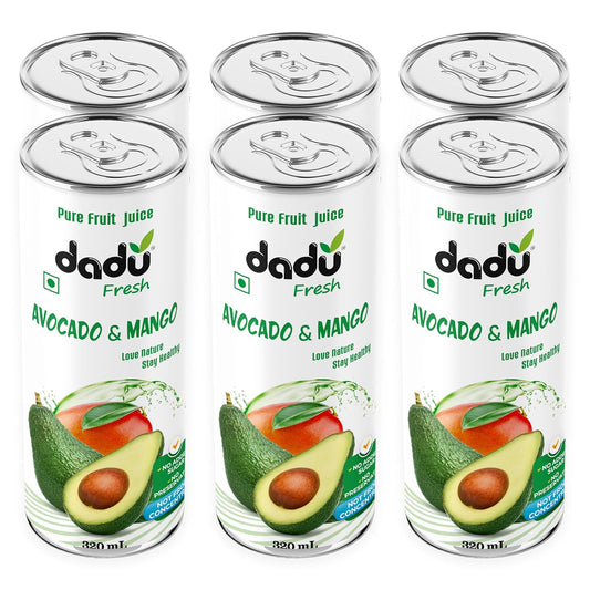 Dadu Fresh Avocado & Mango Juice | Pure Natural Fruit Healthy Beverage | Not from Concentrate, No Added Sugar, No Preservatives or Artificial Flavours | Vitamin Rich & Naturally Refreshing | 6 Cans x 320ml (1920ml)