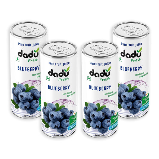 Dadu Fresh Blueberry Juice | Pure Natural Fruit Healthy Beverage | Not from Concentrate, No Added Sugar, No Preservatives or Artificial Flavours | Vitamin Rich & Naturally Refreshing | 4 Cans x 320ml (1280ml)