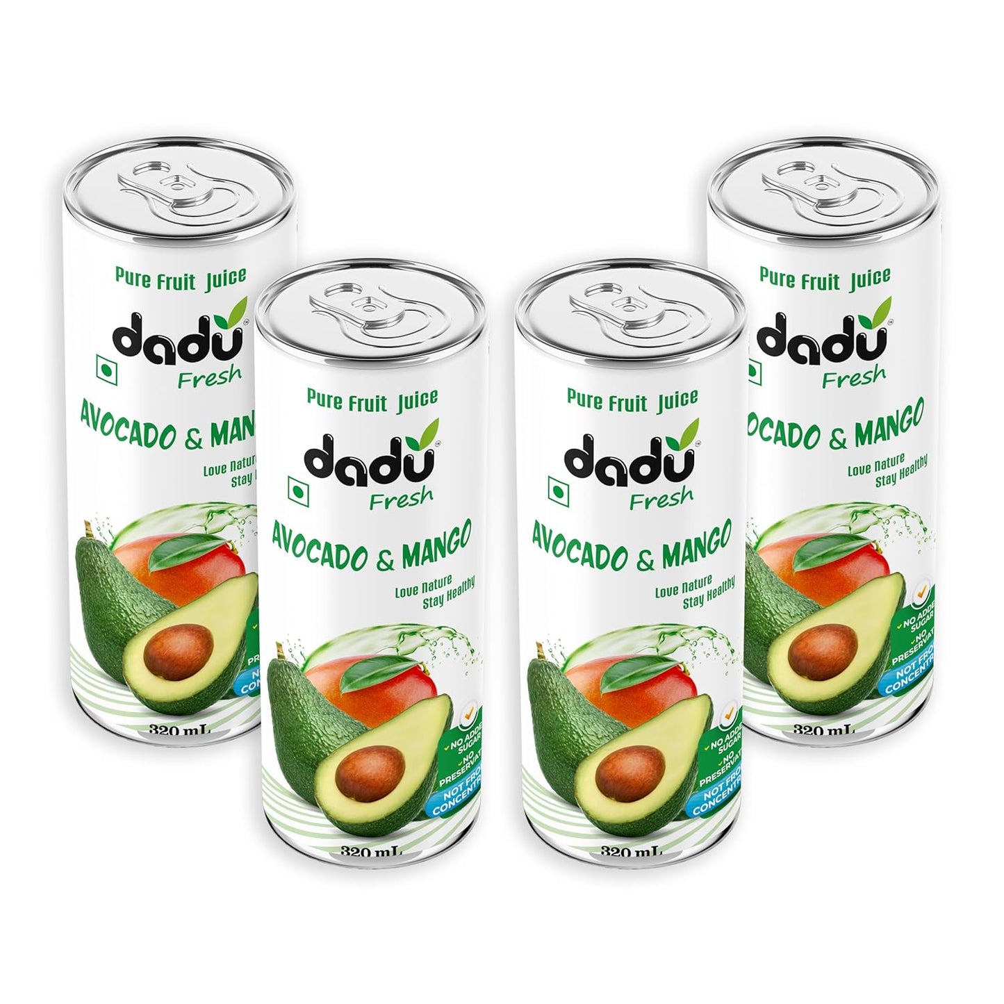 Dadu Fresh Avocado & Mango Juice | Pure Natural Fruit Healthy Beverage | Not from Concentrate, No Added Sugar, No Preservatives or Artificial Flavours | Vitamin Rich & Naturally Refreshing | 4 Cans x 320ml (1280ml)