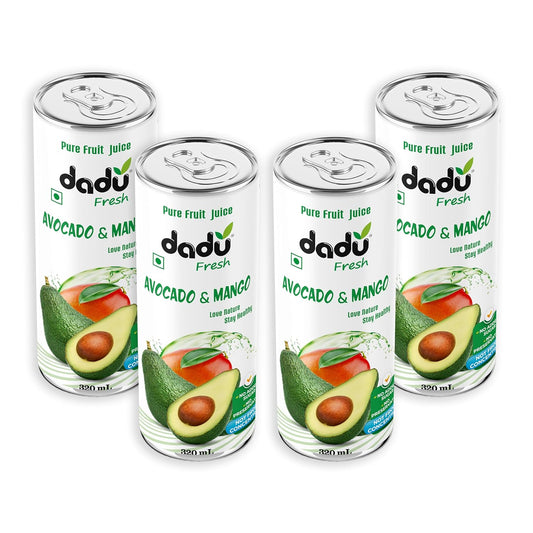 Dadu Fresh Avocado & Mango Juice | Pure Natural Fruit Healthy Beverage | Not from Concentrate, No Added Sugar, No Preservatives or Artificial Flavours | Vitamin Rich & Naturally Refreshing | 4 Cans x 320ml (1280ml)