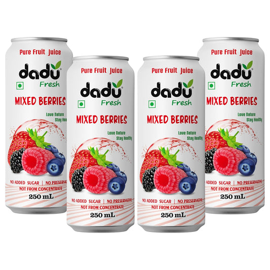 Dadu Fresh Mixed Berries Juice | Pure Natural Juice | Not from Concentrate | No Added Sugar | No Preservatives or Artificial Flavors | Blend of Strawberries, Blueberries, Mulberries & Raspberries | 250ml (Pack of 4)