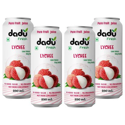 Dadu Fresh Lychee Juice | Pure Natural Juice | Not from Concentrate | No Added Sugar | No Preservatives or Artificial Flavors | Rich in Vitamin C & Antioxidants | 250ml (Pack of 4)