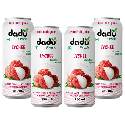 Dadu Fresh Lychee Juice | Pure Natural Juice | Not from Concentrate | No Added Sugar | No Preservatives or Artificial Flavors | Rich in Vitamin C & Antioxidants | 250ml (Pack of 4)