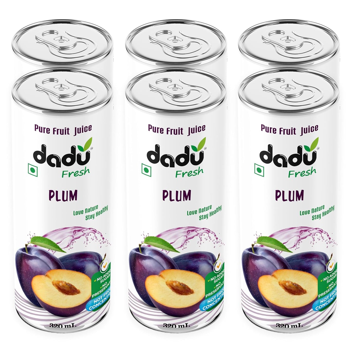 Dadu Fresh Plum Juice | Pure Natural Fruit Healthy Beverage | Not from Concentrate, No Added Sugar, No Preservatives or Artificial Flavours | Vitamin Rich & Naturally Refreshing | 6 Cans x 320ml (1920ml)