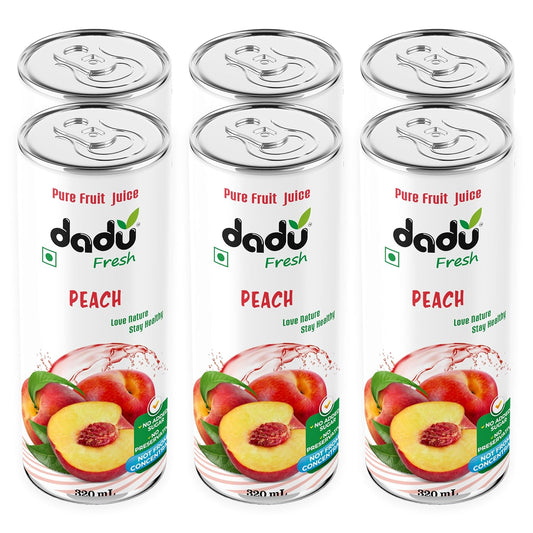 Dadu Fresh Peach Juice | Pure Natural Fruit Healthy Beverage | Not from Concentrate, No Added Sugar, No Preservatives or Artificial Flavours | Vitamin Rich & Naturally Refreshing | 6 Cans x 320ml (1920ml)