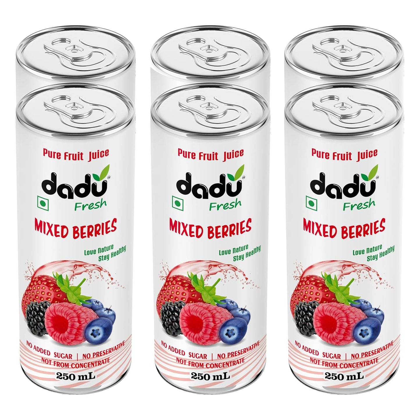 Dadu Fresh Mixed Berries Juice | Pure Natural Juice | Not from Concentrate | No Added Sugar | No Preservatives or Artificial Flavors | Blend of Strawberries, Blueberries, Mulberries & Raspberries | 250ml (Pack of 6)