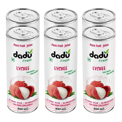 Dadu Fresh Lychee Juice | Pure Natural Juice | Not from Concentrate | No Added Sugar | No Preservatives or Artificial Flavors | Rich in Vitamin C & Antioxidants | 250ml (Pack of 6)
