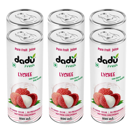 Dadu Fresh Lychee Juice | Pure Natural Juice | Not from Concentrate | No Added Sugar | No Preservatives or Artificial Flavors | Rich in Vitamin C & Antioxidants | 250ml (Pack of 6)