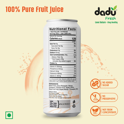 Dadu Fresh Mixed Fruit Juice | Pure Natural Juice | Not from Concentrate | No Added Sugar | No Preservatives or Artificial Flavors | Vitamin-Rich & Naturally Refreshing | 250ml (Pack of 4)